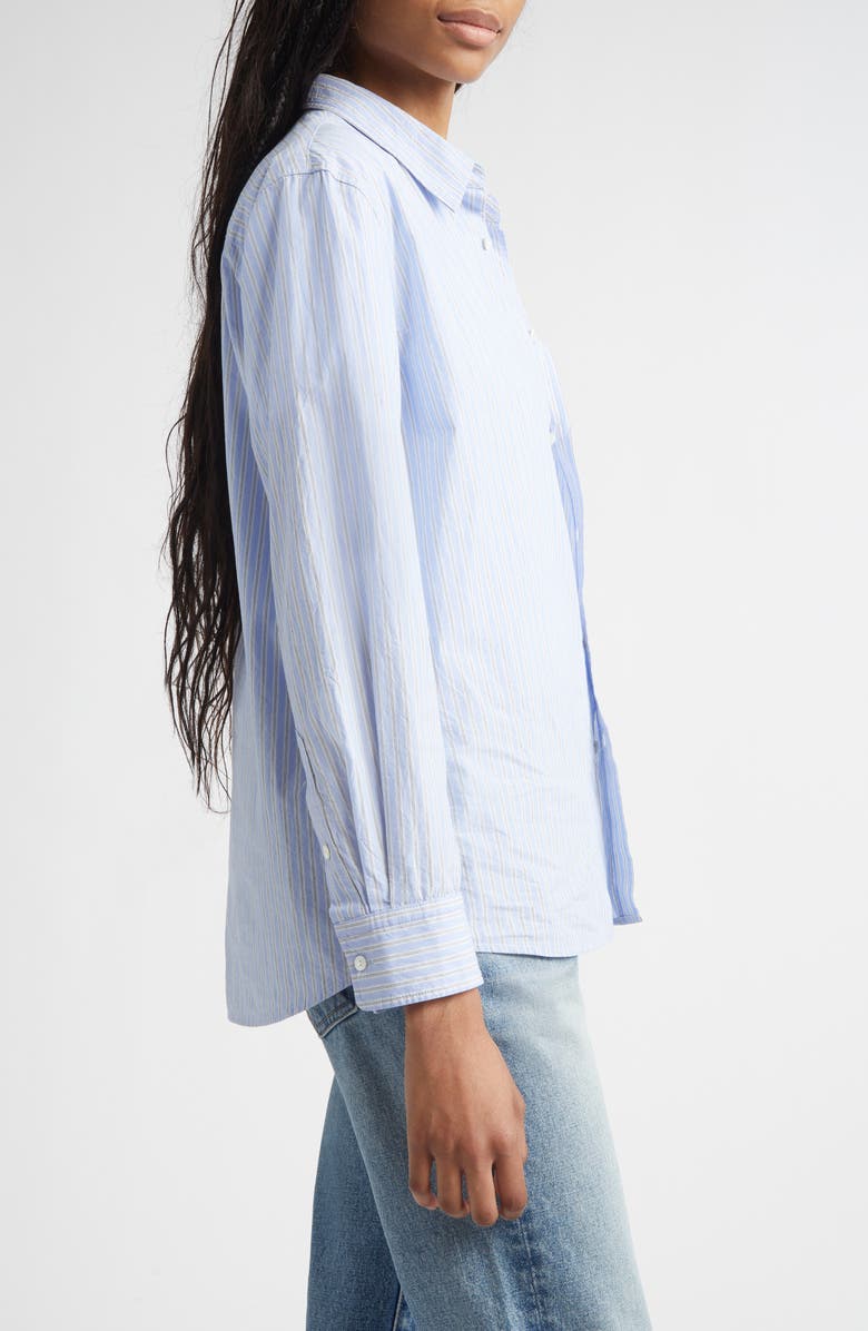 Nili Lotan Raphael Stripe Cotton Button-Up Shirt, Alternate, color, Ciel Stripes