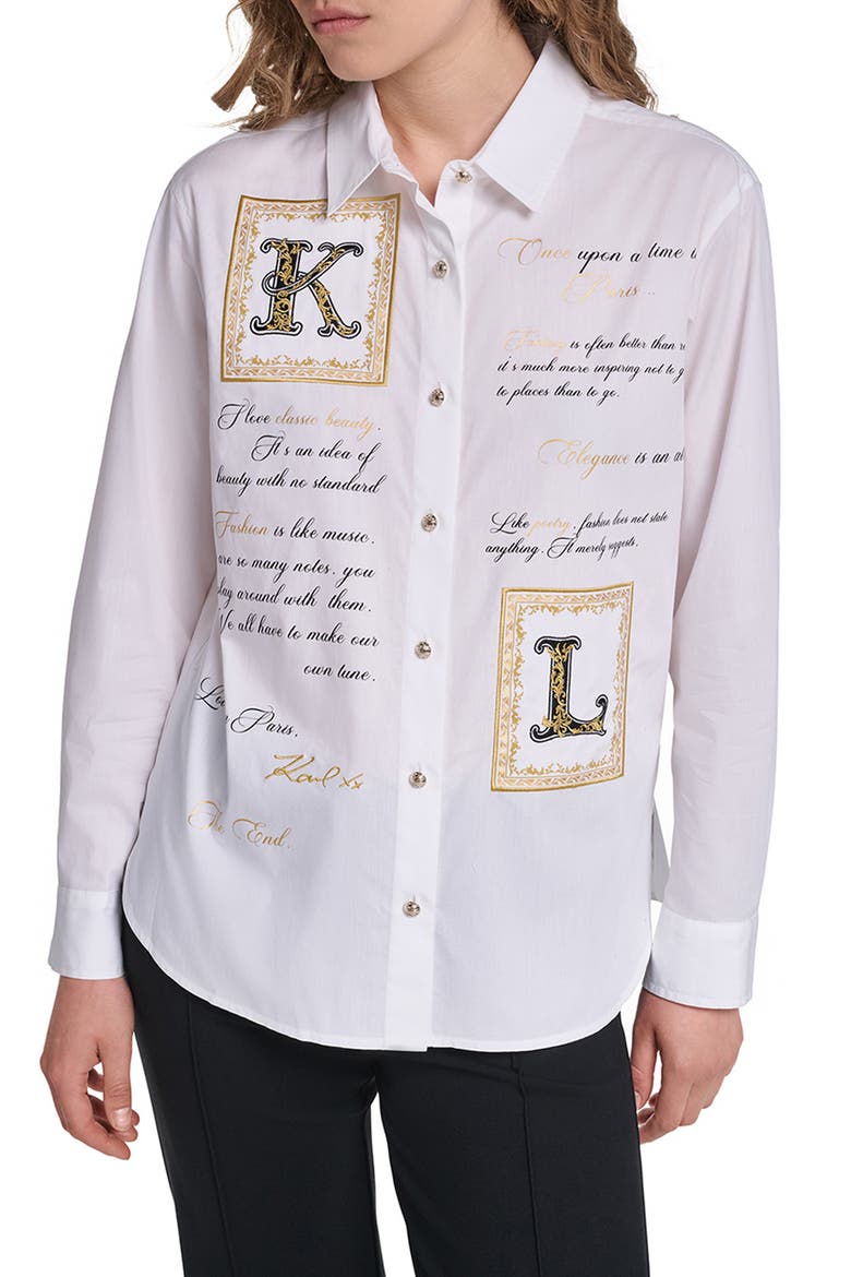 Graphic Cotton Button Up Shirt, Main, color, WHITE