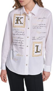 KARL LAGERFELD PARIS Graphic Cotton Button Up Shirt
