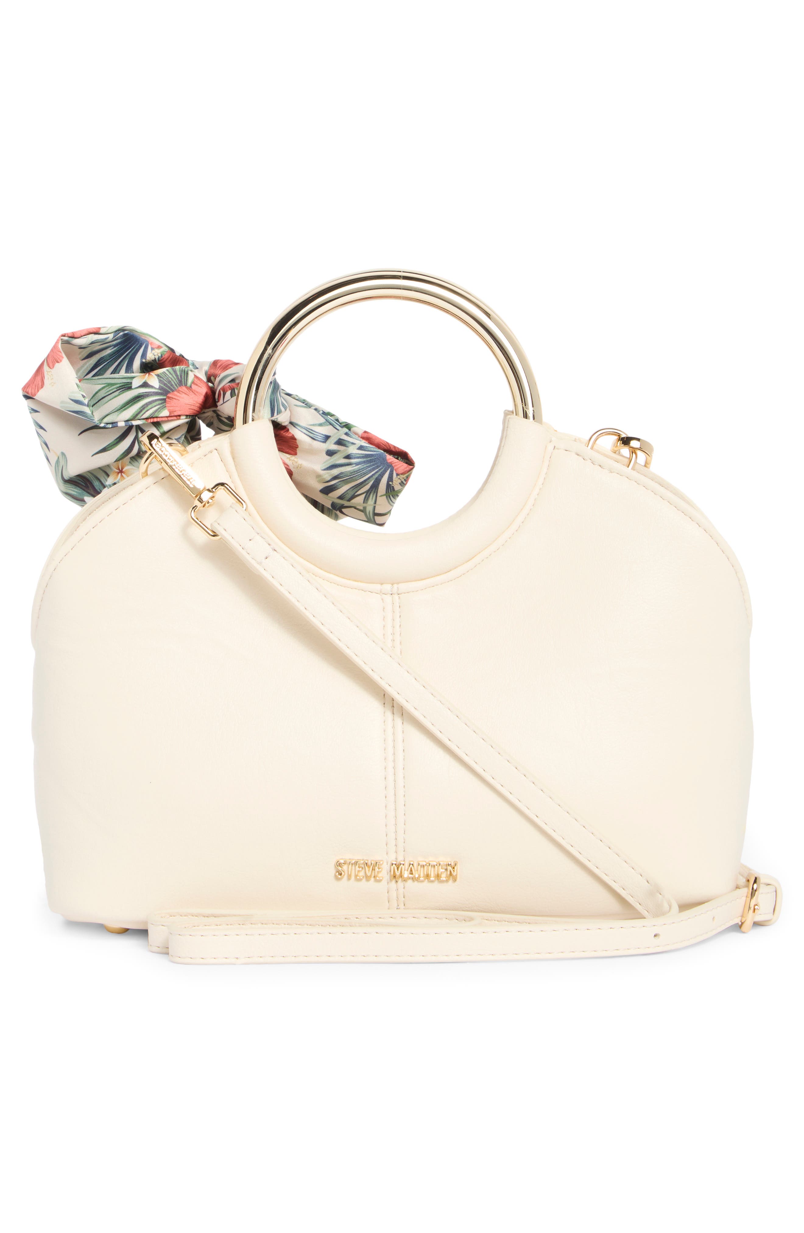 Steve Madden Gwenie Faux Leather Handbag With Scarf, Alternate, color, Vanilla