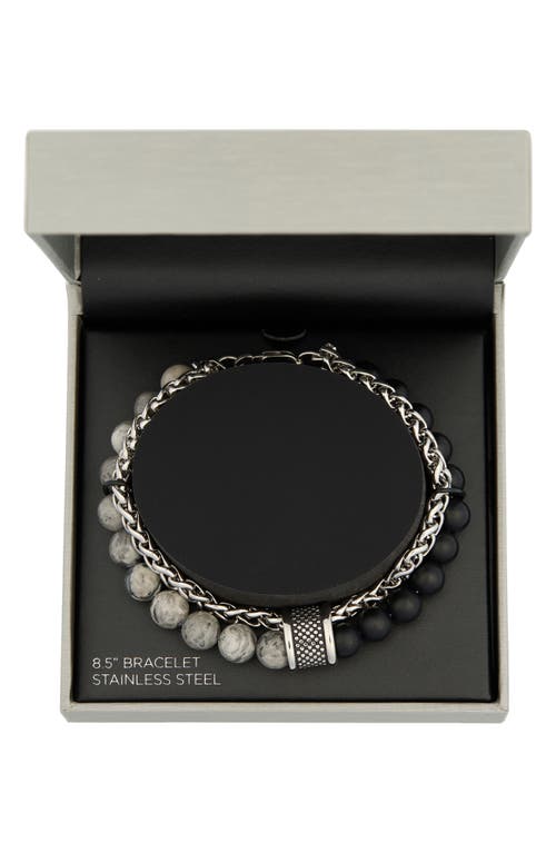 American Exchange Beaded Chain Bracelet In Silver Grey/black
