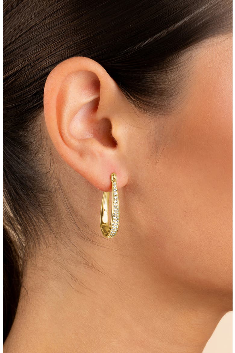 Cheryl Pavé Cubic Zirconia Teardrop Hoop Earrings, Alternate, color, GOLD