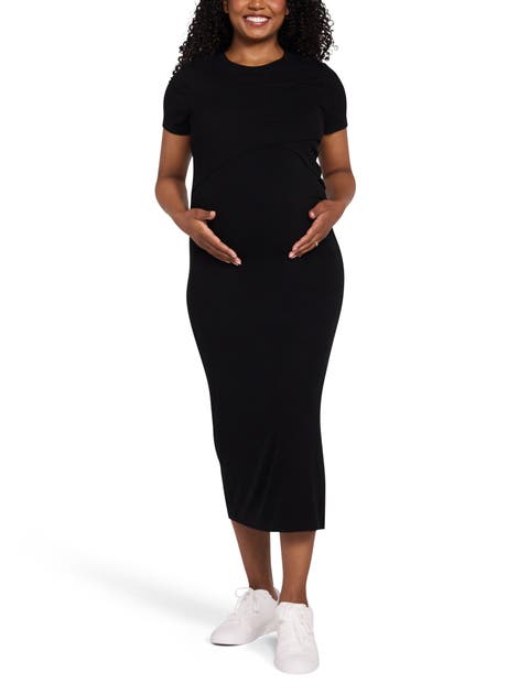 Crew Neck Short Sleeve Nursing Midi Dress