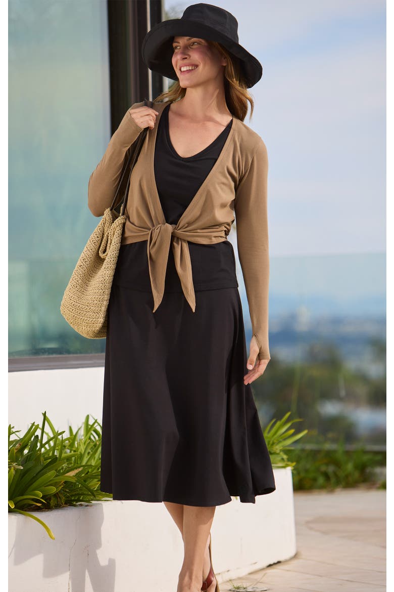 Long Sleeve Crossover Sun Wrap, Alternate, color, Mocha