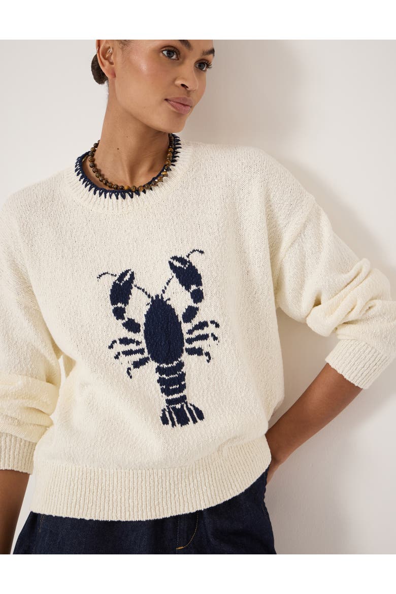 Hallie Crew Neck Lobster Graphic Sweater, Alternate, color, Stone White