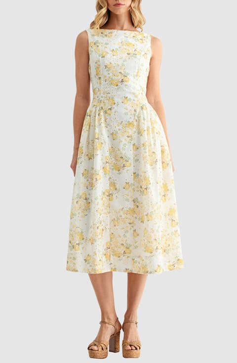 Floral Eyelet Fit & Flare Midi Dress