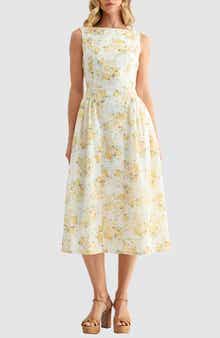 Floral Eyelet Fit & Flare Midi Dress