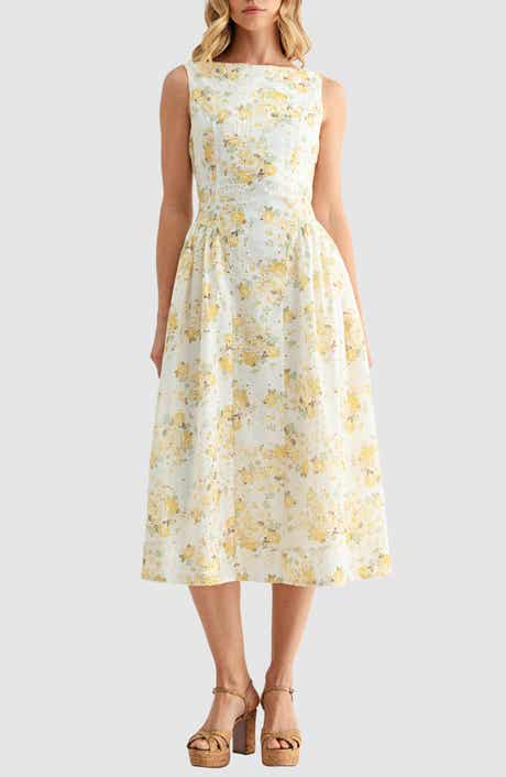 Floral Eyelet Fit & Flare Midi Dress