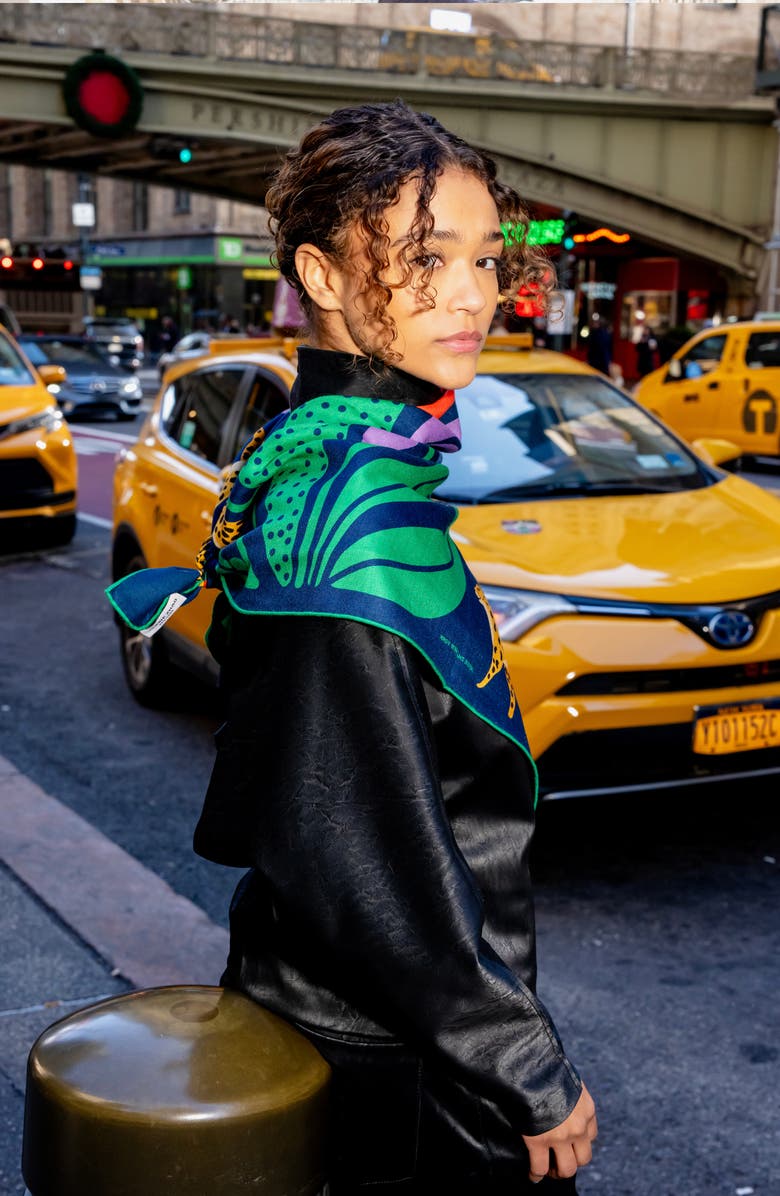 Jessie Zhao New York Double Sided Wool Silk Scarf Of Jungle Night, Alternate, color, Green