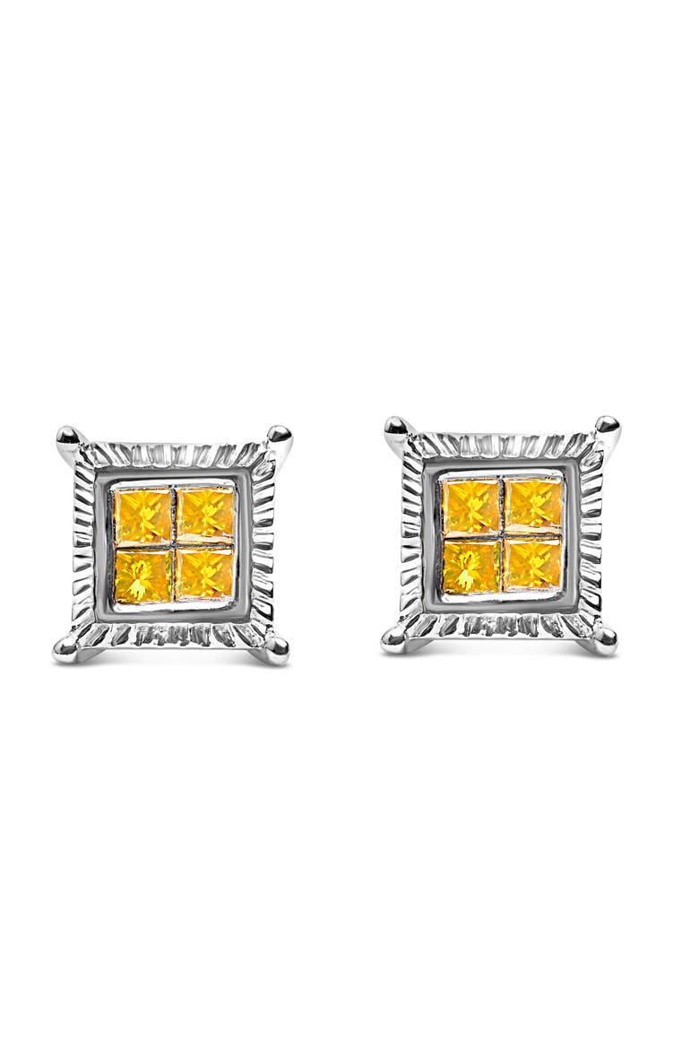 .925 Sterling Silver 1/2 Cttw Yellow Princess Diamond Quad Stud Earring, Main, color, White