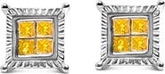 Haus of Brilliance .925 Sterling Silver 1/2 Cttw Yellow Princess Diamond Quad Stud Earring