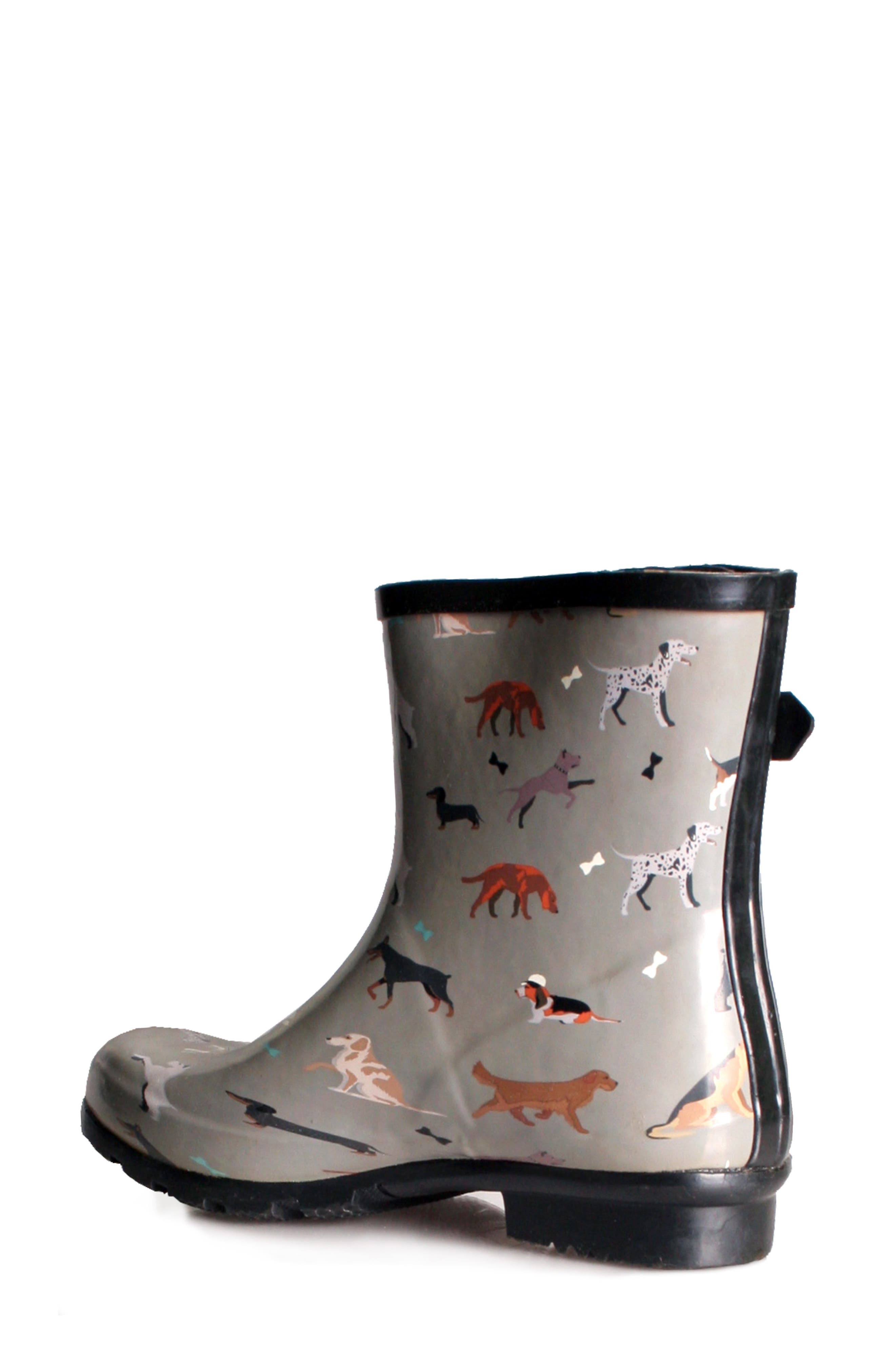 Nomad Droplet Patterned Waterproof Rain Boot, Alternate, color, Grey Dogs