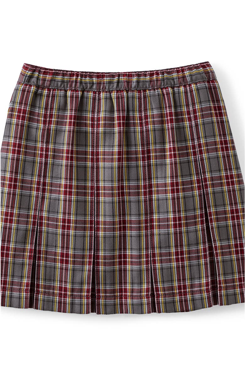 Lands' End School Uniform Girls Plaid Box Pleat Skirt Top of the Knee, Alternate, color, Gray Heather/Maroon Plaid
