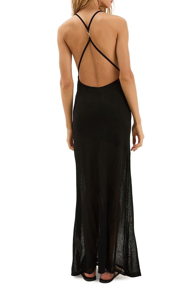 Daphne Semisheer Linen & Cotton Cover-Up Maxi Sundress, Alternate, color, BLACK