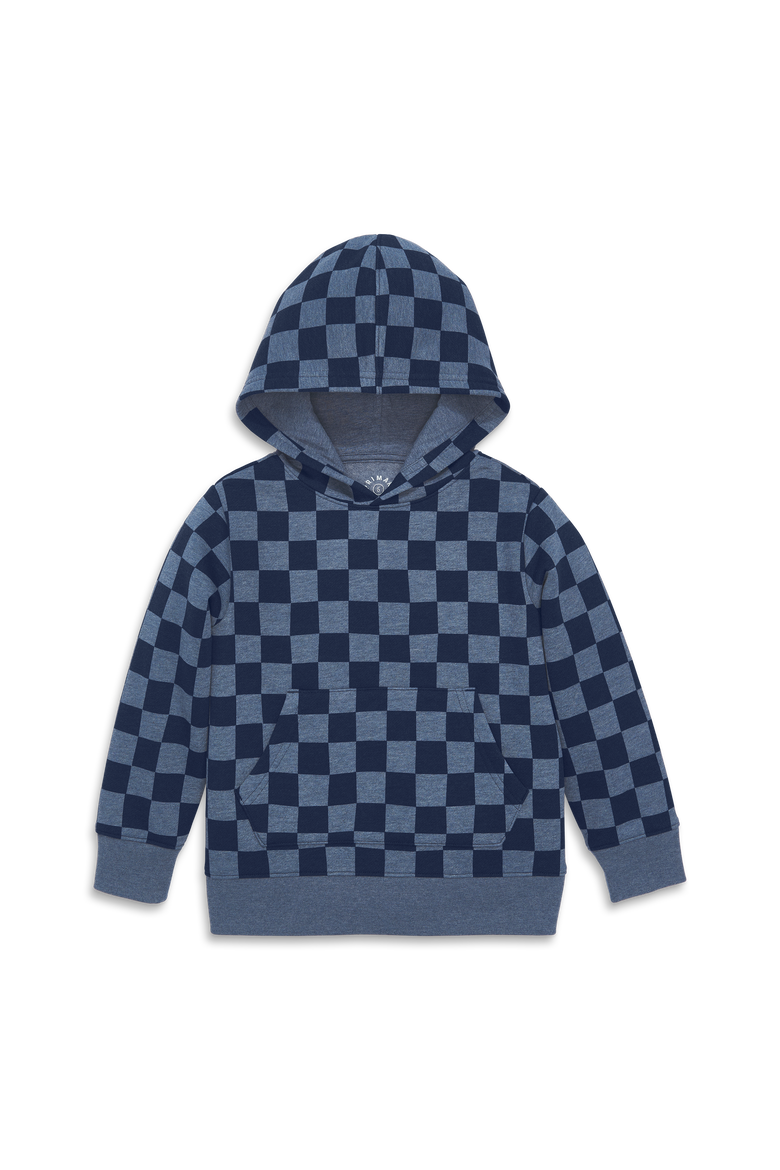 Kids Cozy Fleece Pullover Hoodie In Checkerboard, Main, color, Heather Navy Checks