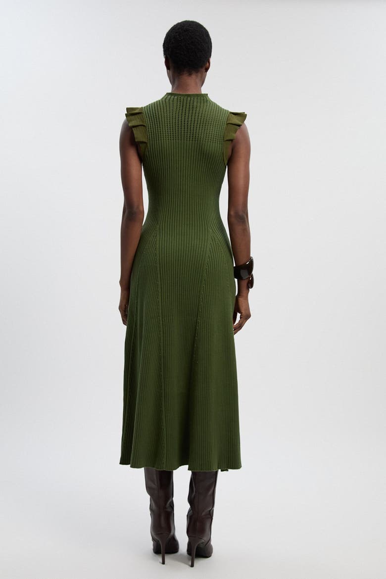 Pointelle Frill Sleeve Knit Midi Dress, Alternate, color, Olive