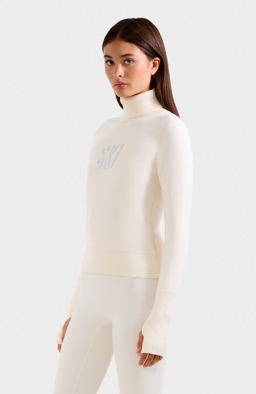Rudsak Novie Knit Embellished Ski Logo Turtleneck Sweater In White