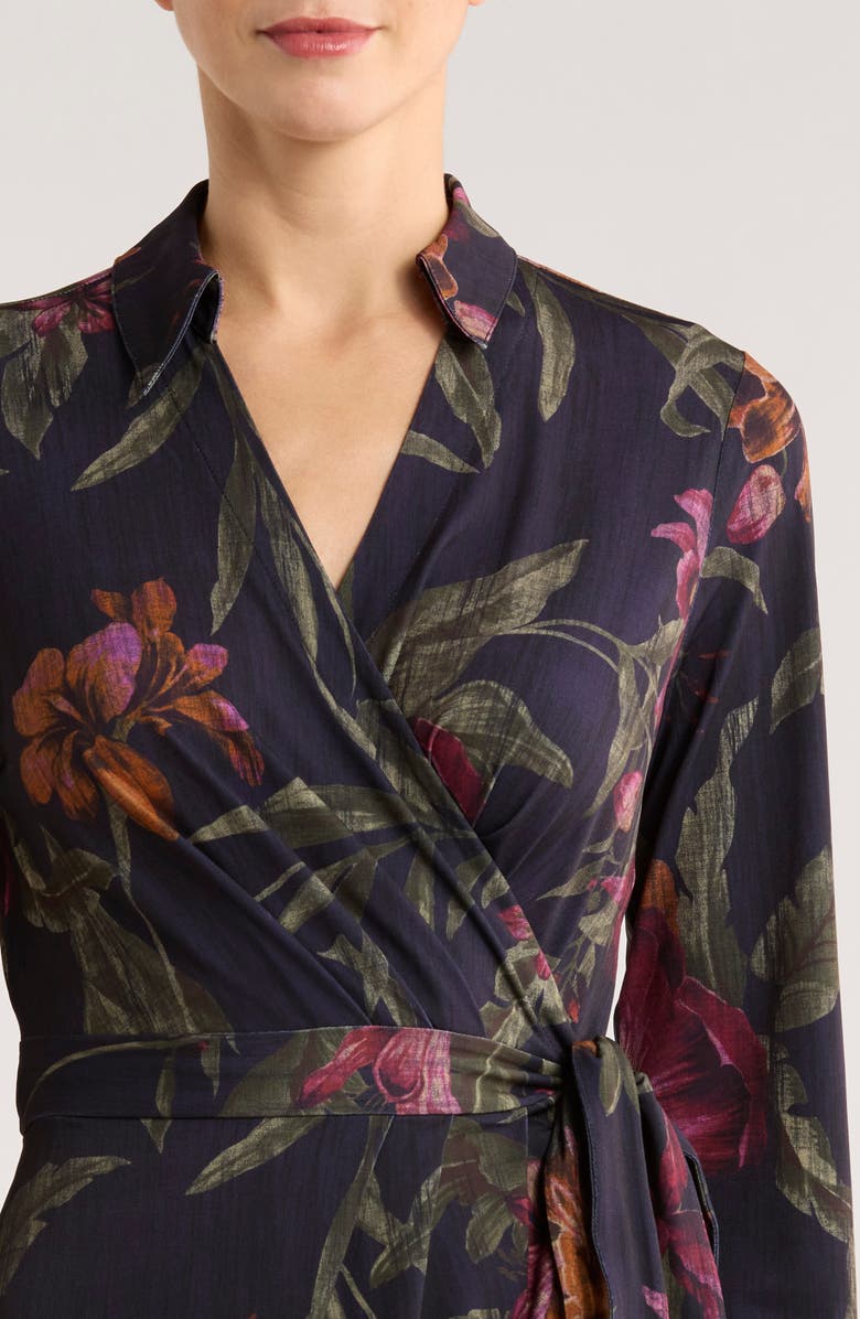 Tommy Bahama Carmela Orchid Isle Long Sleeve Wrap Dress, Alternate, color, Black