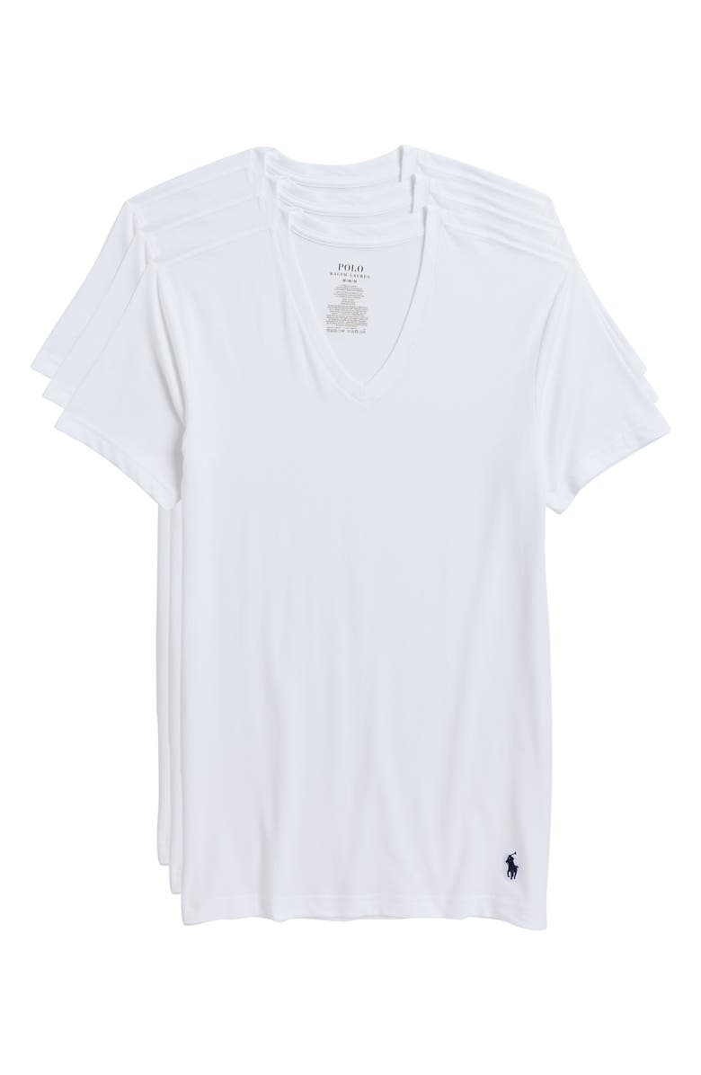 Polo Ralph Lauren 3-Pack V-Neck Cotton T-Shirts, Main, color, White