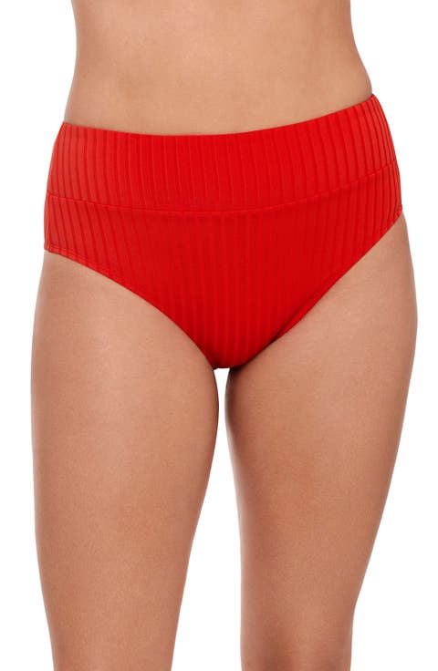 Smoothing and Sculpting Ribbed Banded High-Waist Bikini Swimsuit Bottoms