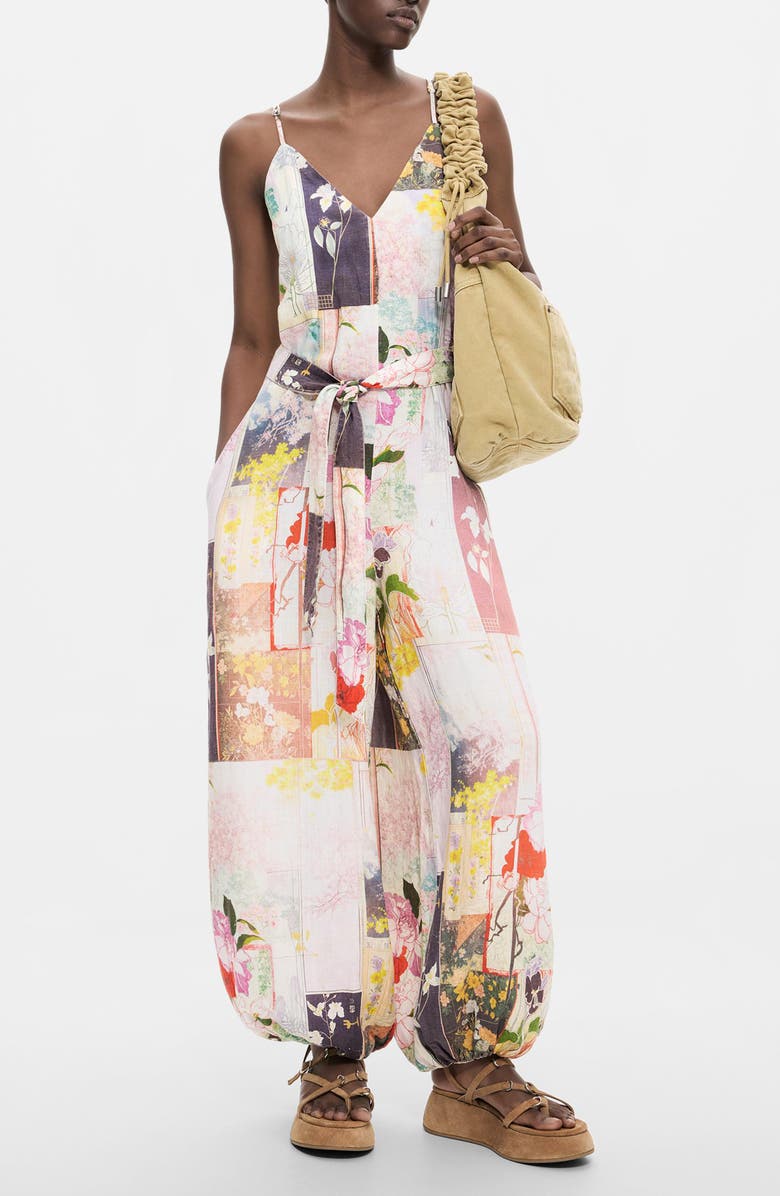Desigual Floral Patchwork Belted Jumpsuit, Main, color,