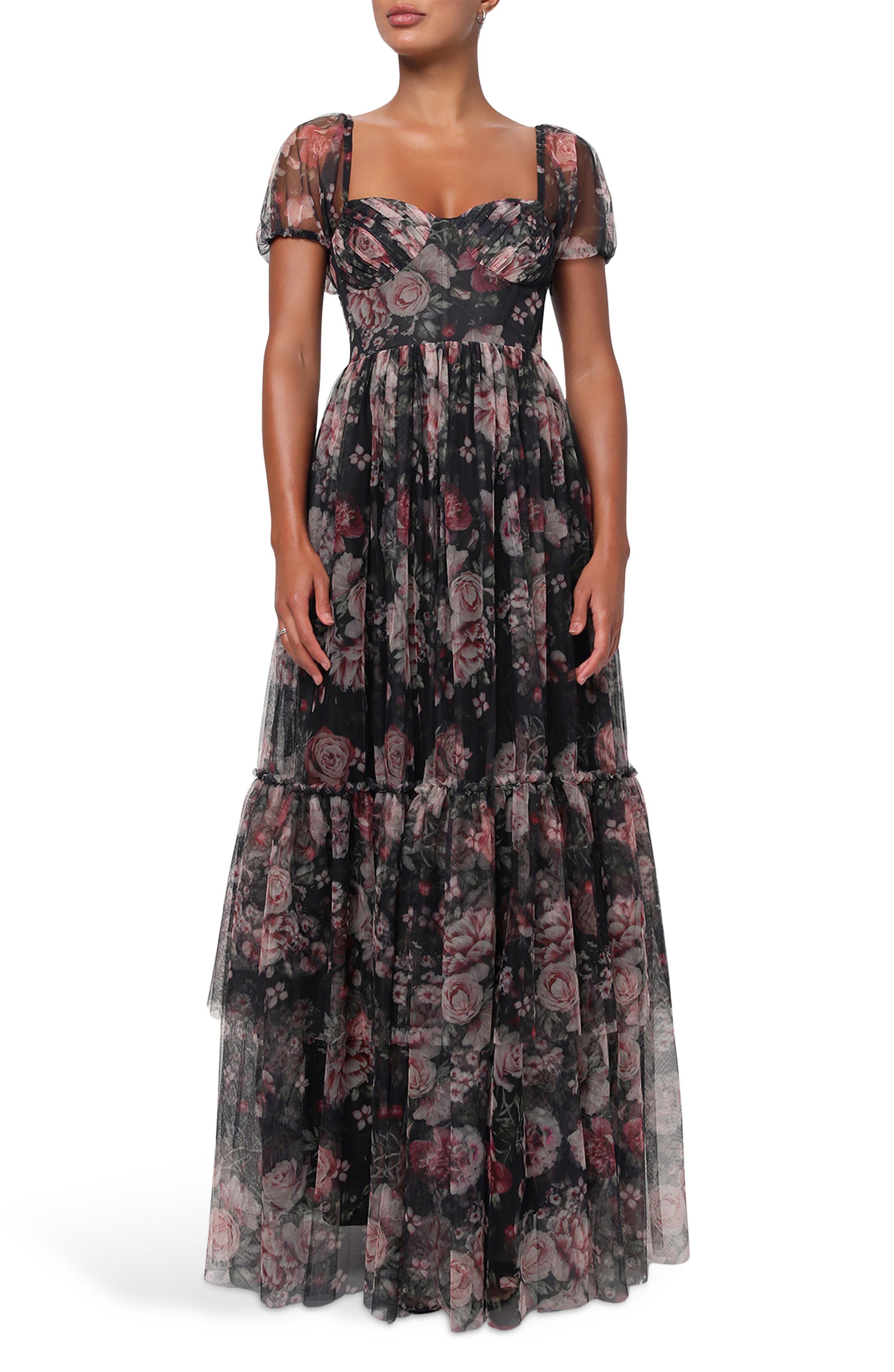 Lulus Jenna Floral Mesh Maxi Dress