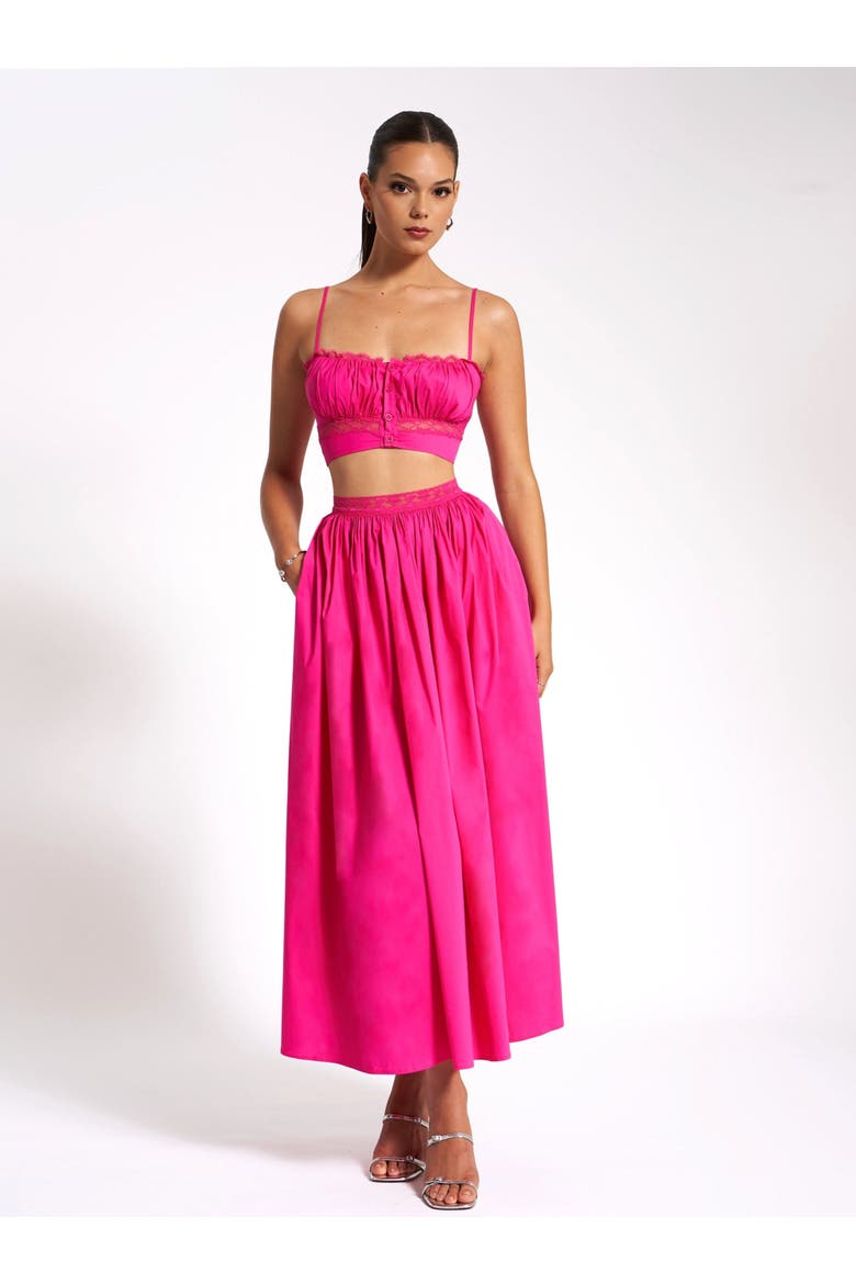 Martha Cotton Poplin Maxi Skirt With Lace Trim, Alternate, color, Fuchsia
