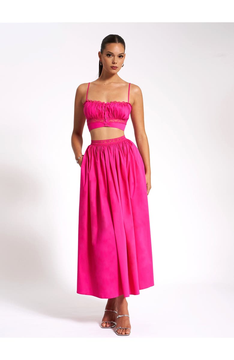 Miss Circle Martha Cotton Poplin Maxi Skirt With Lace Trim, Alternate, color, Fuchsia