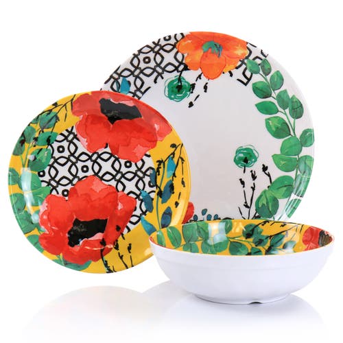 Elama Grace 12 Piece Melamine Dinnerware Set In Multi