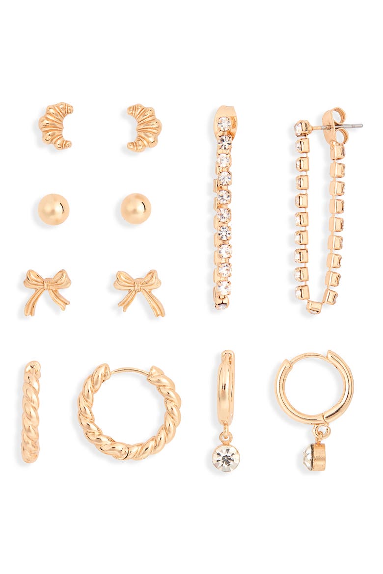 Set of 6 Assorted Earrings & Ceramic Tray, Main, color, GOLD- IVORY