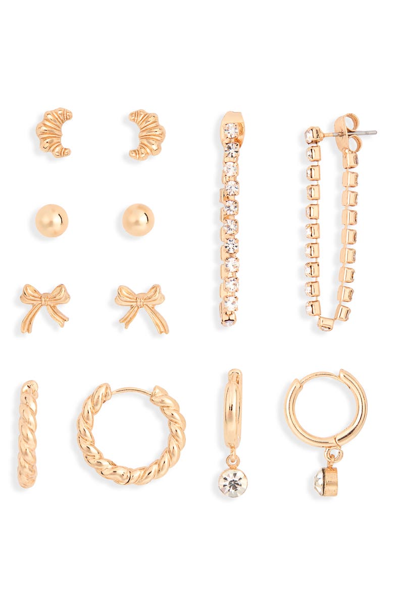 BP. Set of 6 Assorted Earrings & Ceramic Tray, Main, color, Gold- Ivory