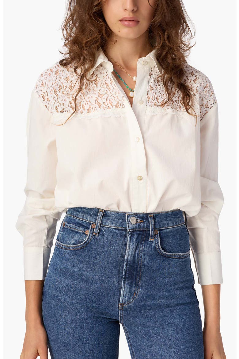 Silas Lace Yoke Cotton Poplin Shirt, Main, color, MACADAMIA