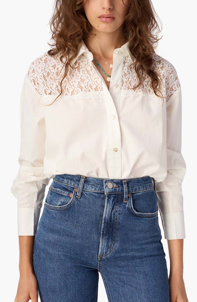 CAMI NYC Silas Lace Yoke Cotton Poplin Shirt, Main, color, Macadamia