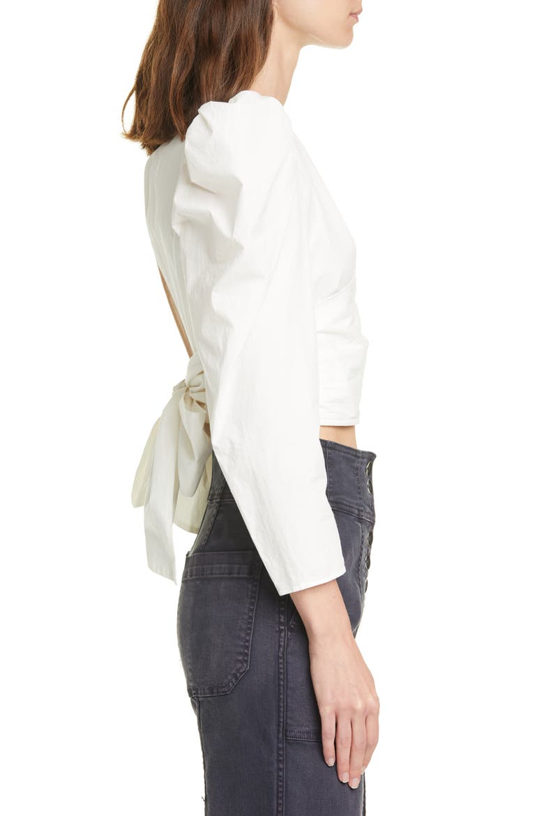 Eden Puff Sleeve Crop Cotton Blouse, Alternate, color, BLANC