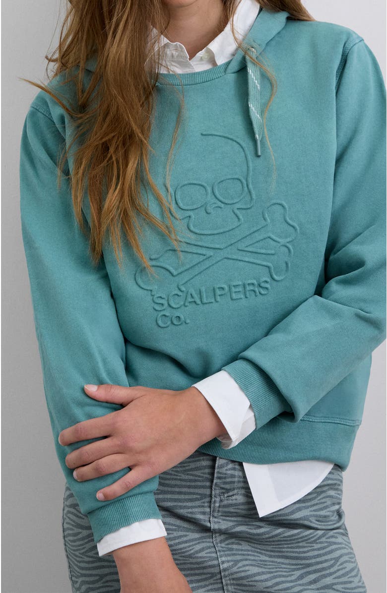 Scalpers Skullembossedhoodie Girls, Alternate, color, Duck