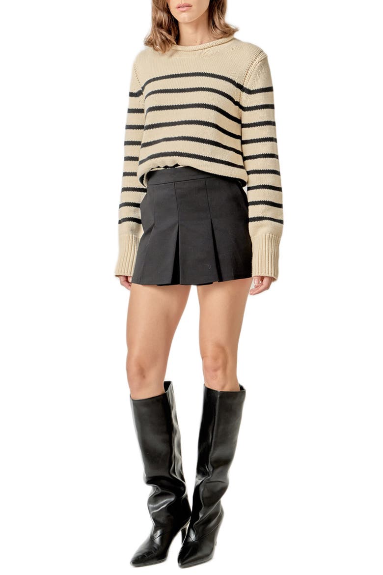 Stripe Roll Neck Cotton Blend Sweater, Alternate, color, BEIGE/ BLACK