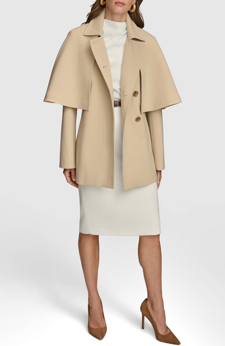 Donna Karan New York Water Repellent Crepe Raincoat with Cape, Alternate, color, Camel