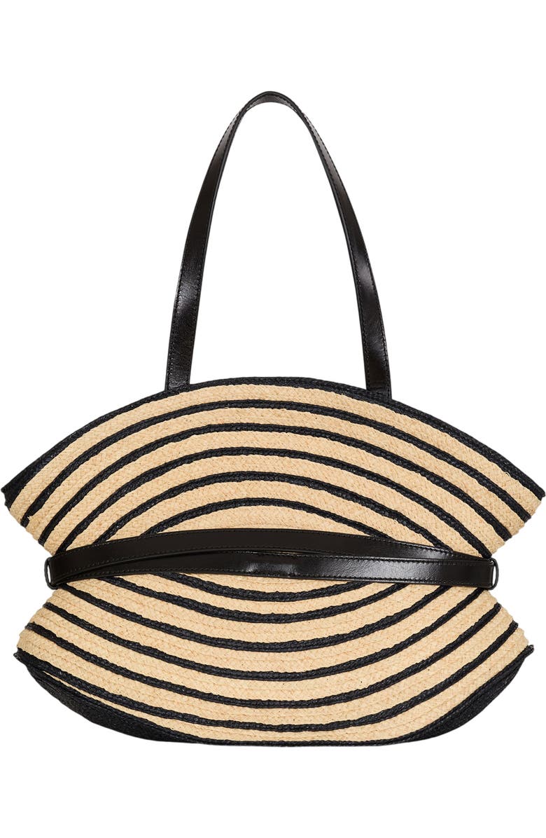 Balmain Medium Shuffle bag in smooth leather and two-tone raffia, Alternate, color, Beige