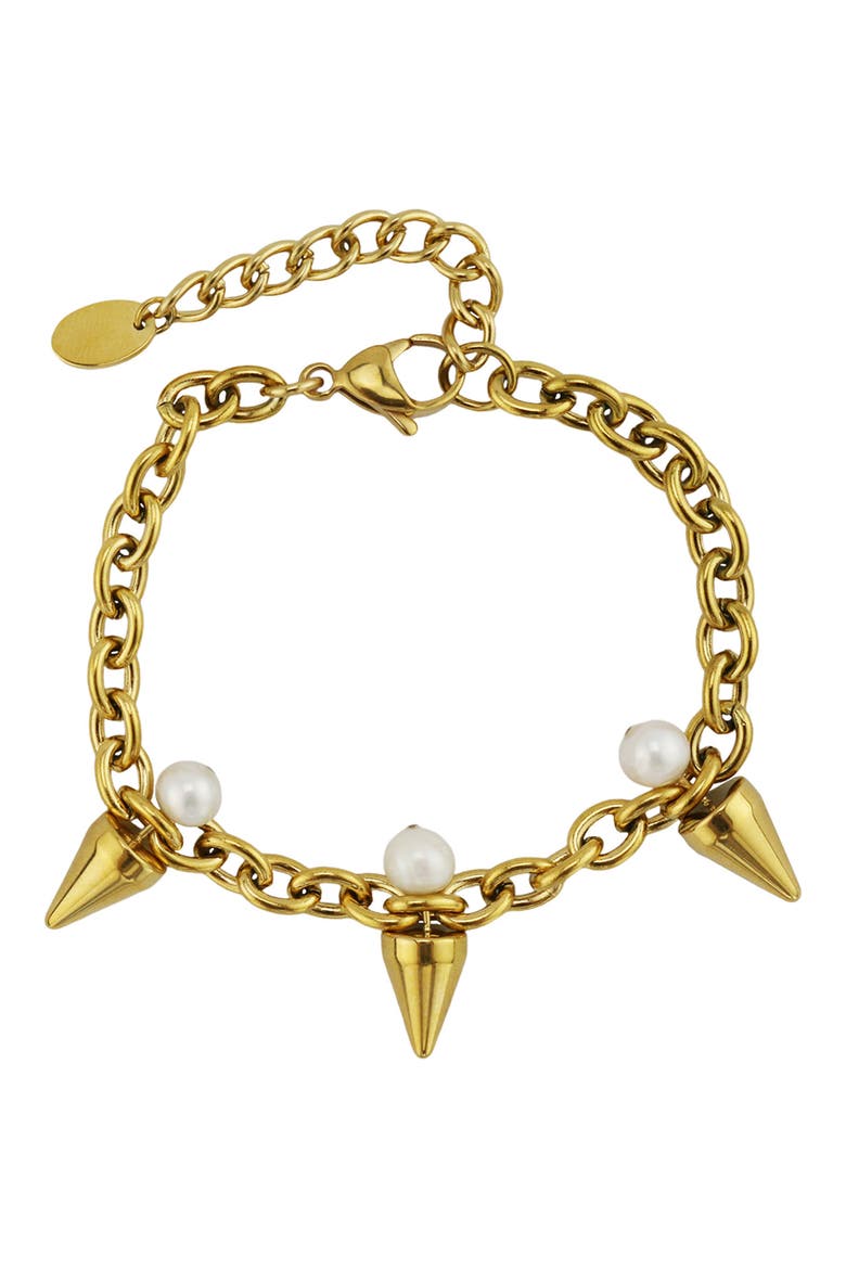 Santana Spike & Faux Pearl Bracelet, Main, color, GOLD