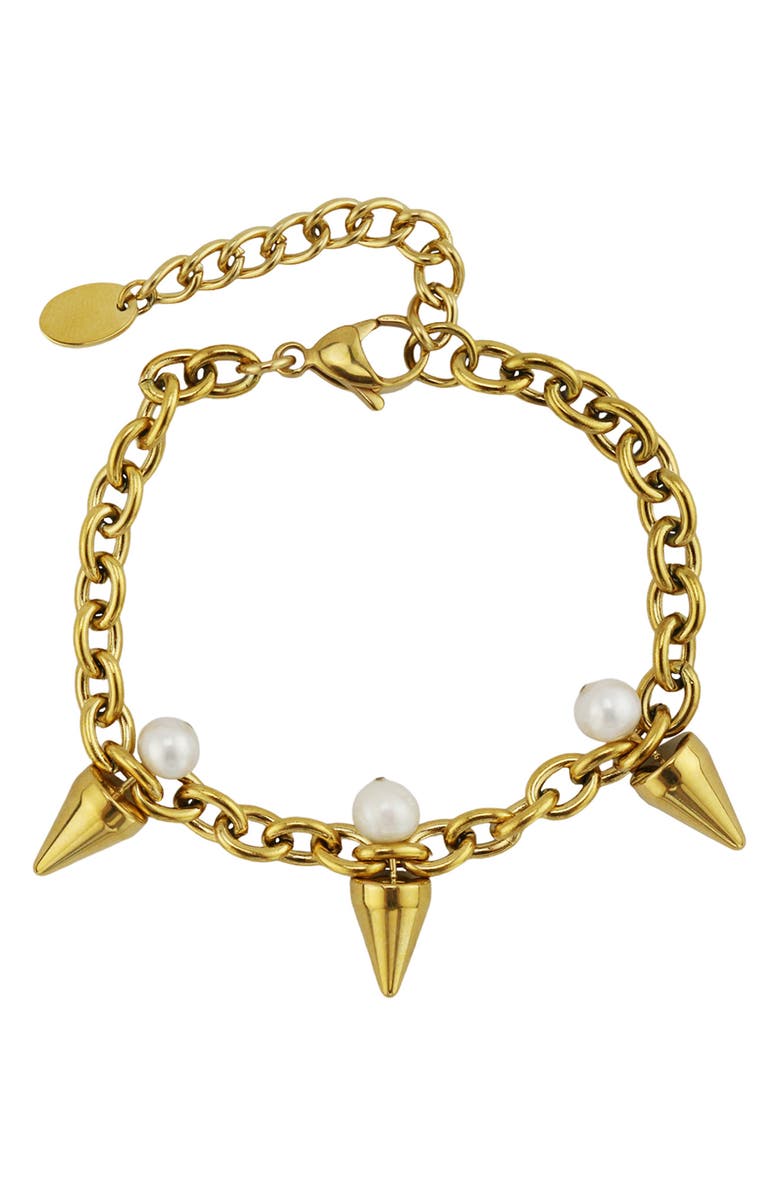 REBL Santana Spike & Faux Pearl Bracelet, Main, color, Gold