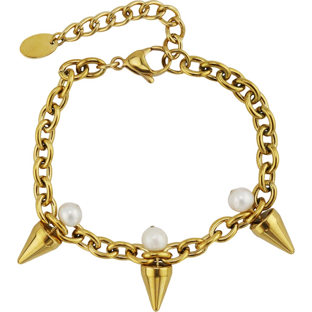 Rebl Gender Inclusive Santana Spike & Faux Pearl Bracelet In Gold