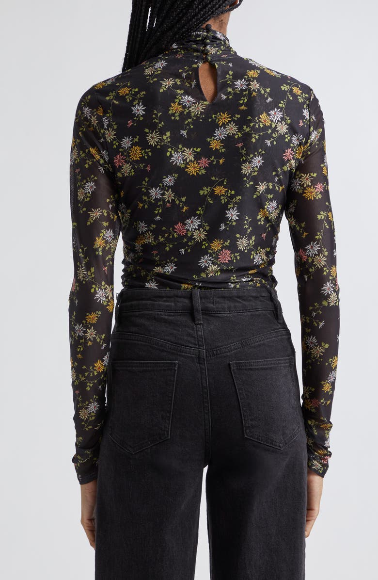 Cinq à Sept Floating Daisies Shirred Mesh Mock Neck Top, Alternate, color, 