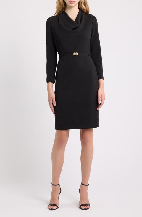Cowl Neck Belted Dress