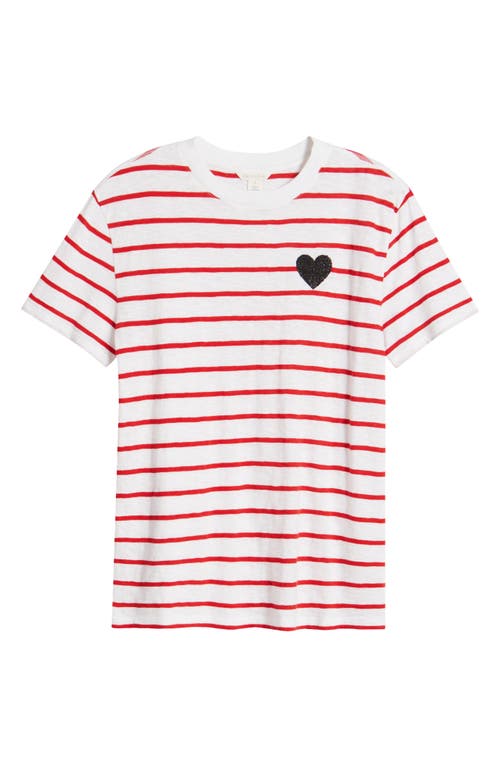 Caslon ® Stripe Heart Embellished Cotton T-shirt