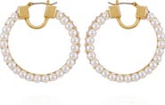 Vince Camuto Hoop Earrings with Pearls Baguette Crystals