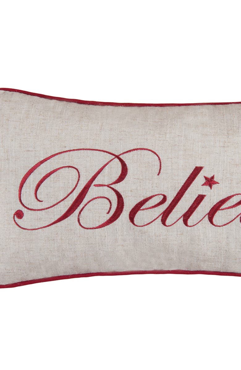 C&F Home "Believe" Cursive Script Cotton Blend Christmas Mini Accent Pillow 10" x 18.5", Alternate, color, Brown