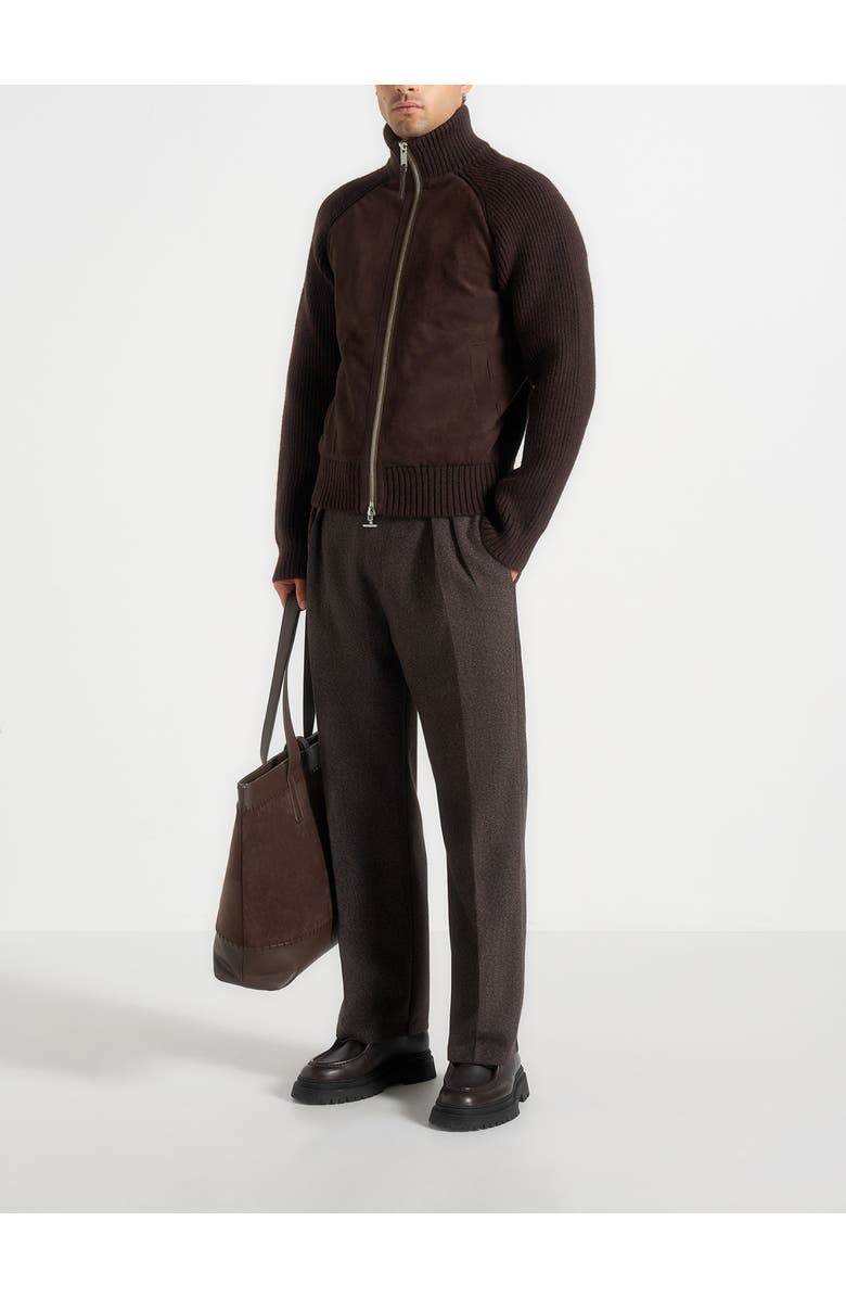 Manière De Voir Pierre Relaxed Fit Melange Pleated Tailored Trousers, Alternate, color, Brown
