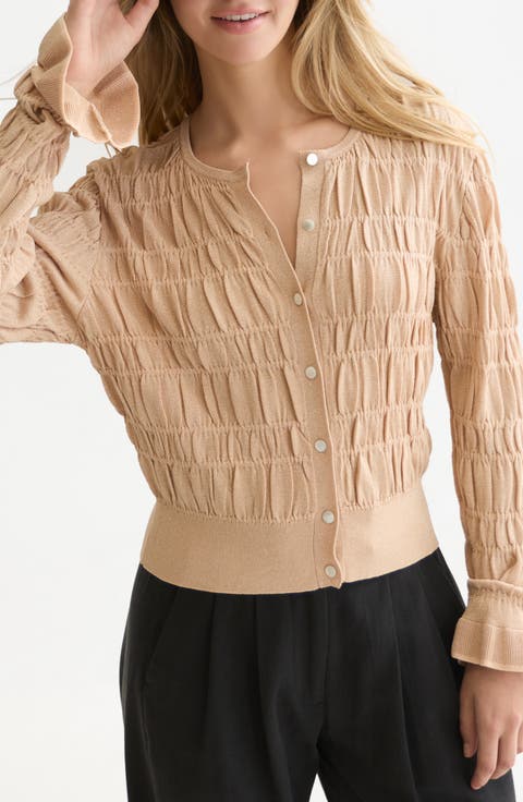 Smock Stitch Crewneck Cardigan