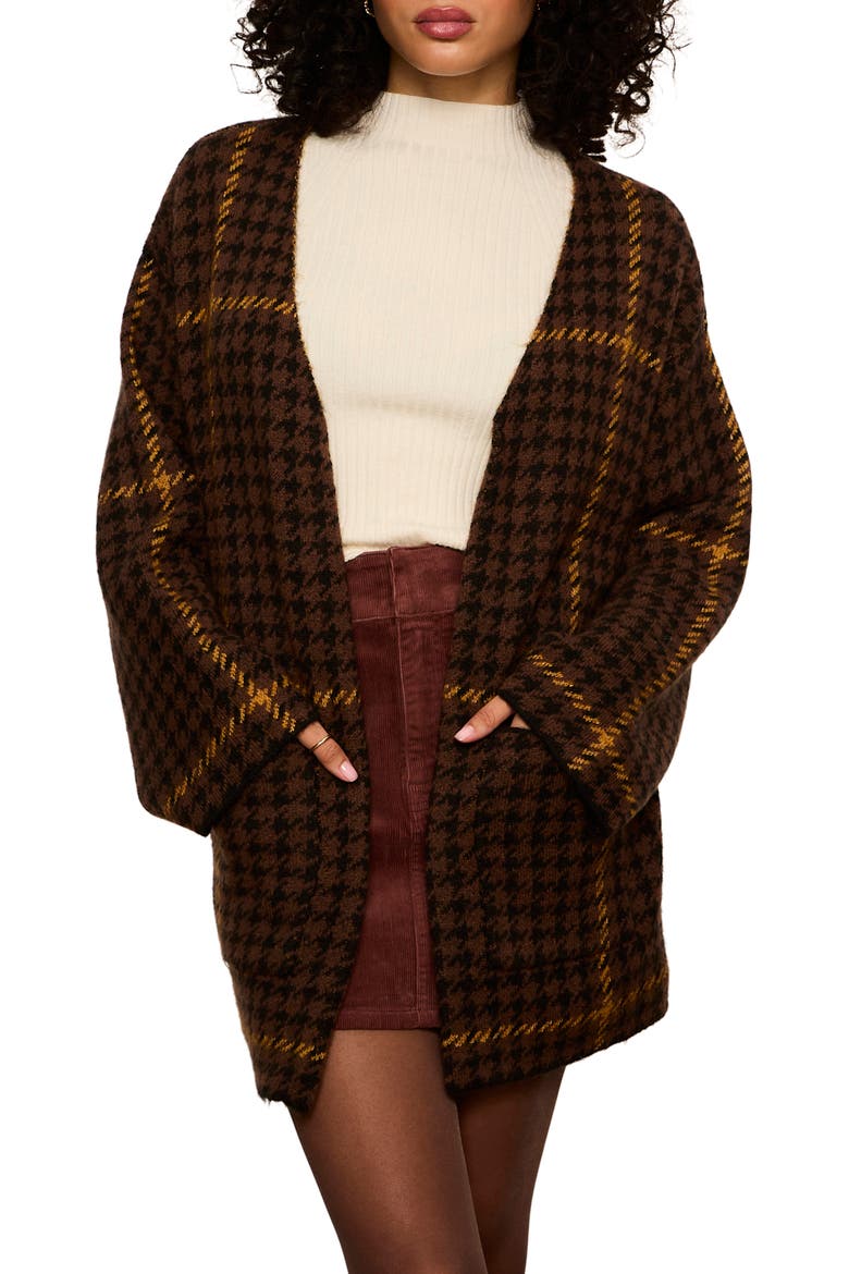Houndstooth Plaid Jacquard Coatigan, Main, color, GOLDEN YELLOW PLAID