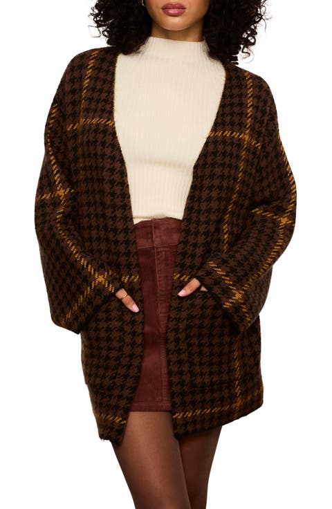 Houndstooth Plaid Jacquard Coatigan